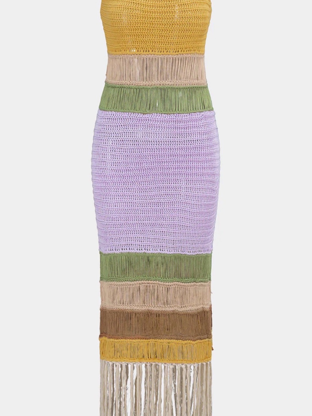 Fringed Crochet Midi Skirt in Lavender and Earth Tones
